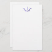 青い装飾が付いているキリスト教の十字 便箋 (正面/裏面)