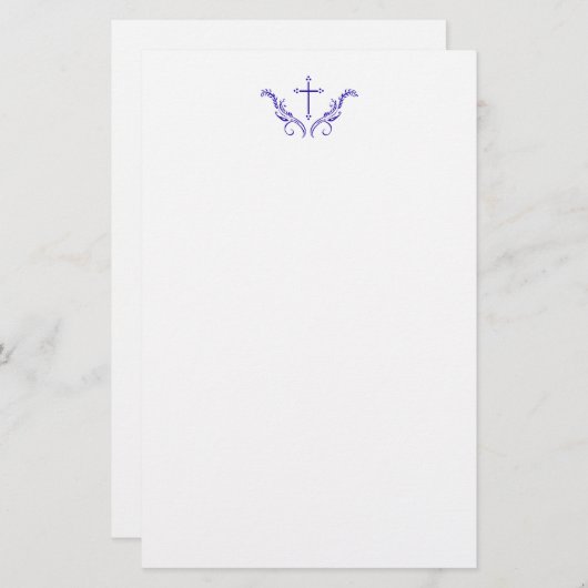 青い装飾が付いているキリスト教の十字 便箋 (正面/裏面)