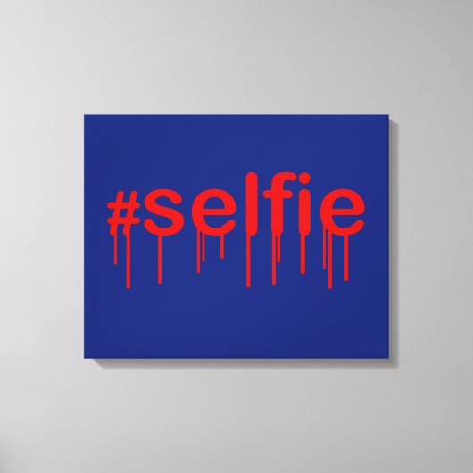 青い装飾のハッシュタグSelfie Drooling キャンバスプリント (正面)