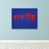 青い装飾のハッシュタグSelfie Drooling キャンバスプリント (インサイチュ (ウッドフロア))