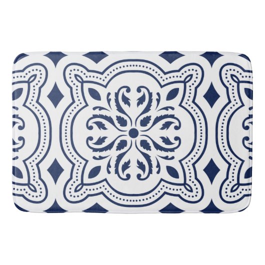 青い装飾はっきりした装飾モロッコ幾何学的 バスマット (正面)