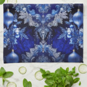 青い装飾オーナメントホリデーキッチンタオル キッチンタオル (折り畳み)