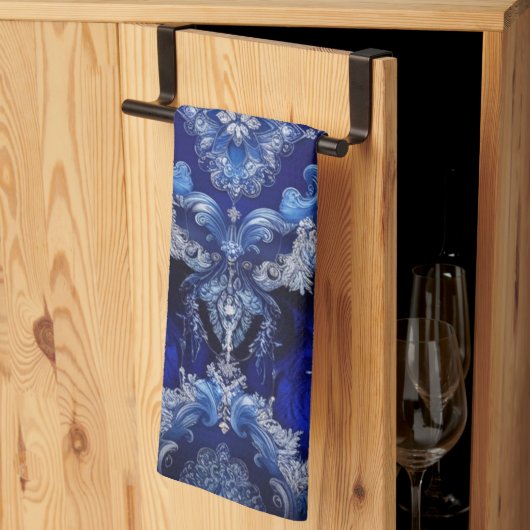 青い装飾オーナメントホリデーキッチンタオル キッチンタオル (三つ折り)