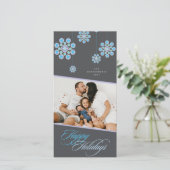 青い装飾シックな花ハッピーホリデーズフォト シーズンカード (スタンド正面)