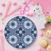 青い装飾タイル装飾モロッコ幾何学 ペーパープレート (パーティー)