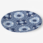 青い装飾タイル装飾モロッコ幾何学 ペーパープレート (アングル)