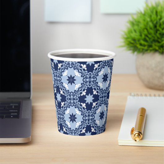 青い装飾タイル装飾モロッコ幾何学 紙コップ (インサイチュ)