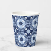 青い装飾タイル装飾モロッコ幾何学 紙コップ (正面)