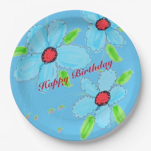 青い装飾デザイン ペーパープレート (正面)