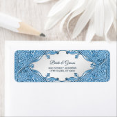 青い装飾フレームのリターンアドレスラベル ラベル (インサイチュ)