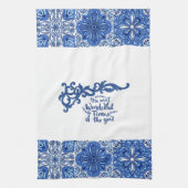 青い装飾フローラキッチンタオル –  キッチンタオル (縦)