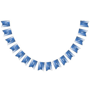 青い装飾フローラバンティング国旗 バンティングフラッグ