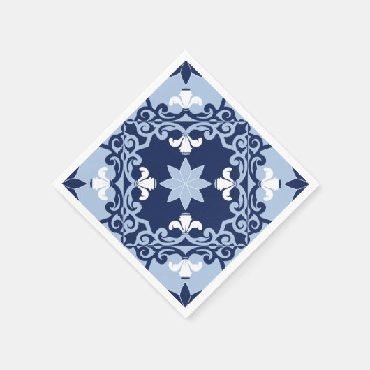 青い装飾用モロッコジオメトリックタイル スタンダードカクテルナプキン (角)