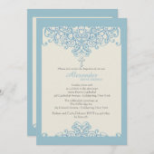 青い装飾的な宗教的な招待状 招待状 (正面/裏面)