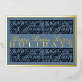 青い装飾的な枠のクリスマスカード, ホリデーシーズンに最適 箔シーズンカード (正面)