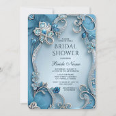 青い装飾的な花のプリンセスシャワー招待状 招待状 (正面)
