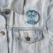 青い装飾的な花のボタン 缶バッジ (インサイチュ)