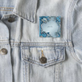 青い装飾的な花のボタン 缶バッジ (インサイチュ)