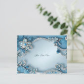 青い装飾的な花のポストカード ポストカード (スタンド正面)