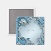 青い装飾的な花のマグネット マグネット (正面/裏面)