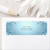 青い装飾的な花の宛名ラベル ラベル (インサイチュ)