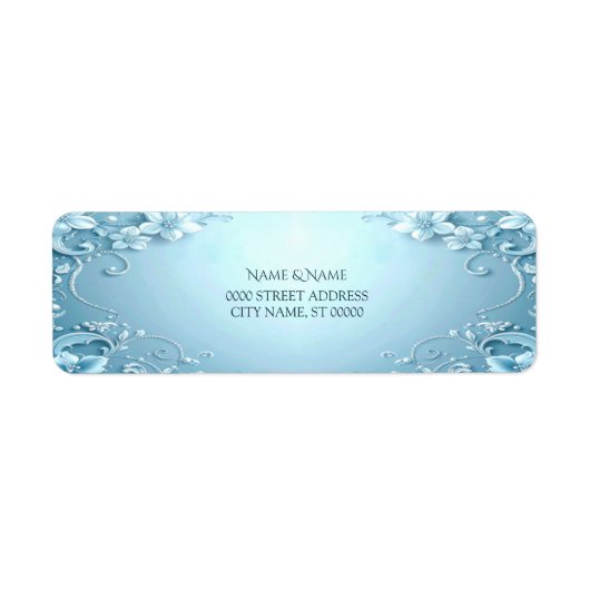 青い装飾的な花の宛名ラベル ラベル (正面)