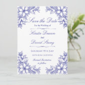 青い装飾的な花の結婚式招待状 招待状 (スタンド正面)