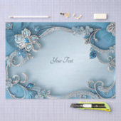 青い装飾的な花模様のティッシュペーパー 薄葉紙 (クラフト)