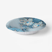 青い装飾的な花模様 ペーパーボウル (傾斜あり)