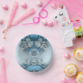 青い装飾的な花模様 ペーパーボウル (パーティー)