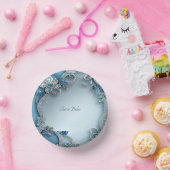 青い装飾的な花模様 ペーパーボウル (パーティー)