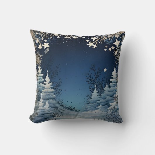青い装飾雪グリッターメリークリスマス クッション (正面)