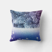 青い装飾雪グリッターメリークリスマス クッション (裏面)