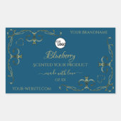 青い製品ラベル ゴールドの角飾り ロゴを追加 長方形シール (正面)