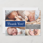 青い複数の写真男の赤ちゃんシャワースケッチ サンキューカード (正面)