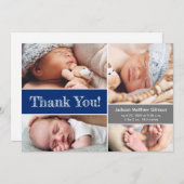 青い複数の写真男の赤ちゃんシャワースケッチ サンキューカード (正面/裏面)