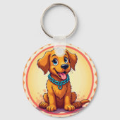 青い襟の可愛らしい漫画の子犬 キーホルダー (裏面)