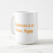 青い襟の可愛らしい漫画の子犬 コーヒーマグカップ (正面左)