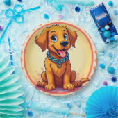 青い襟の可愛らしい漫画の子犬 ペーパープレート (パーティー)