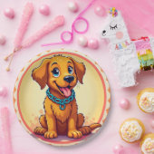 青い襟の可愛らしい漫画の子犬 ペーパープレート (パーティー)