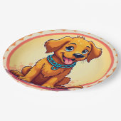 青い襟の可愛らしい漫画の子犬 ペーパープレート (アングル)