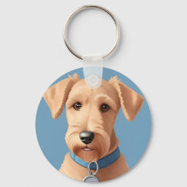 青い襟を着たかわいい犬のポートレート キーホルダー