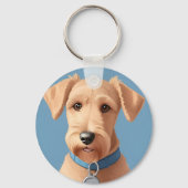 青い襟を着たかわいい犬のポートレート キーホルダー (裏面)