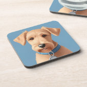 青い襟を着たかわいい犬のポートレート コースター (左側)