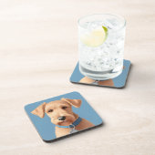 青い襟を着たかわいい犬のポートレート コースター (右側)