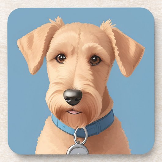 青い襟を着たかわいい犬のポートレート コースター (正面)