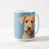 青い襟を着たかわいい犬のポートレート コーヒーマグカップ (正面右)