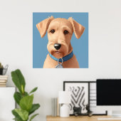 青い襟を着たかわいい犬のポートレート ポスター (ホームオフィス)