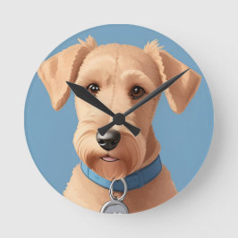 青い襟を着たかわいい犬のポートレート ラウンド壁時計