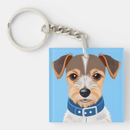 青い襟を着たかわいい犬 キーホルダー (正面)